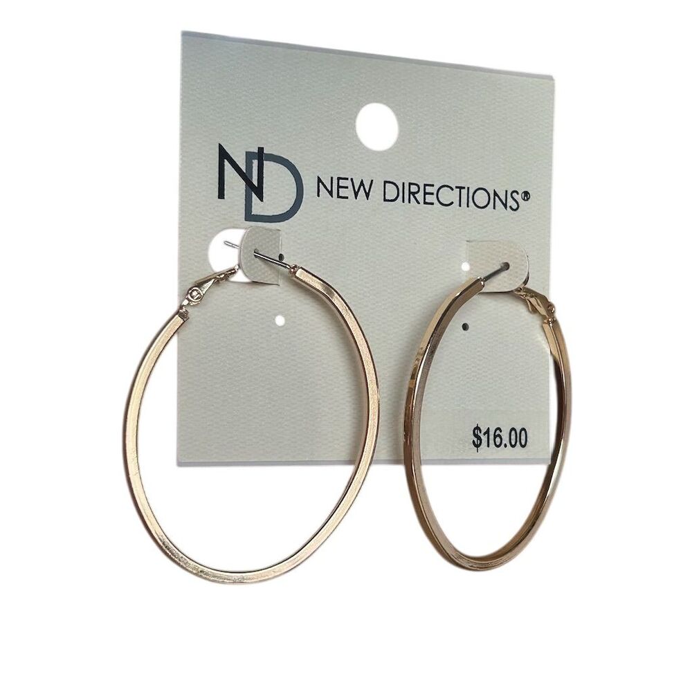 New Directions Gold-Tone Elongated Hoop Earrings Lightweight